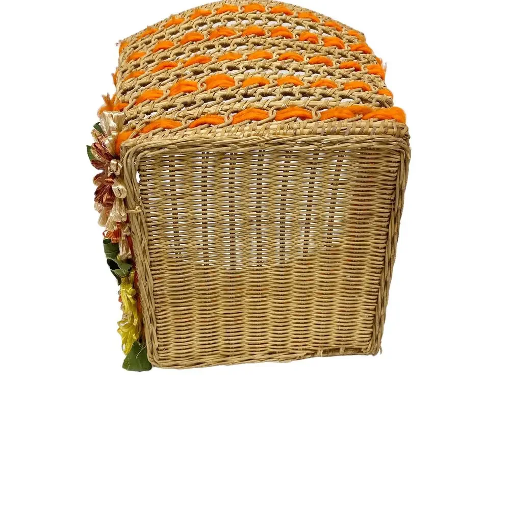 Vintage Straw Woven Square Floral Decor Bin Basket